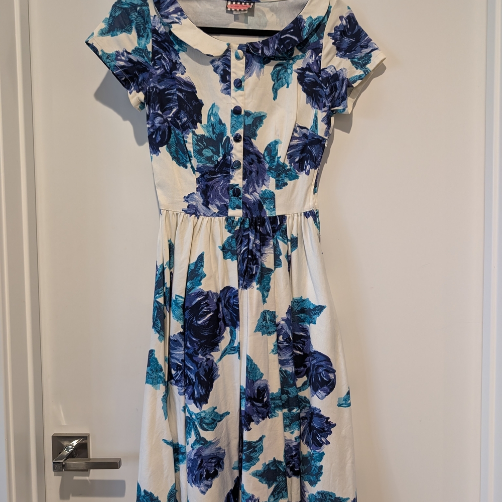 Pinup Couture Blue and White Floral Dress